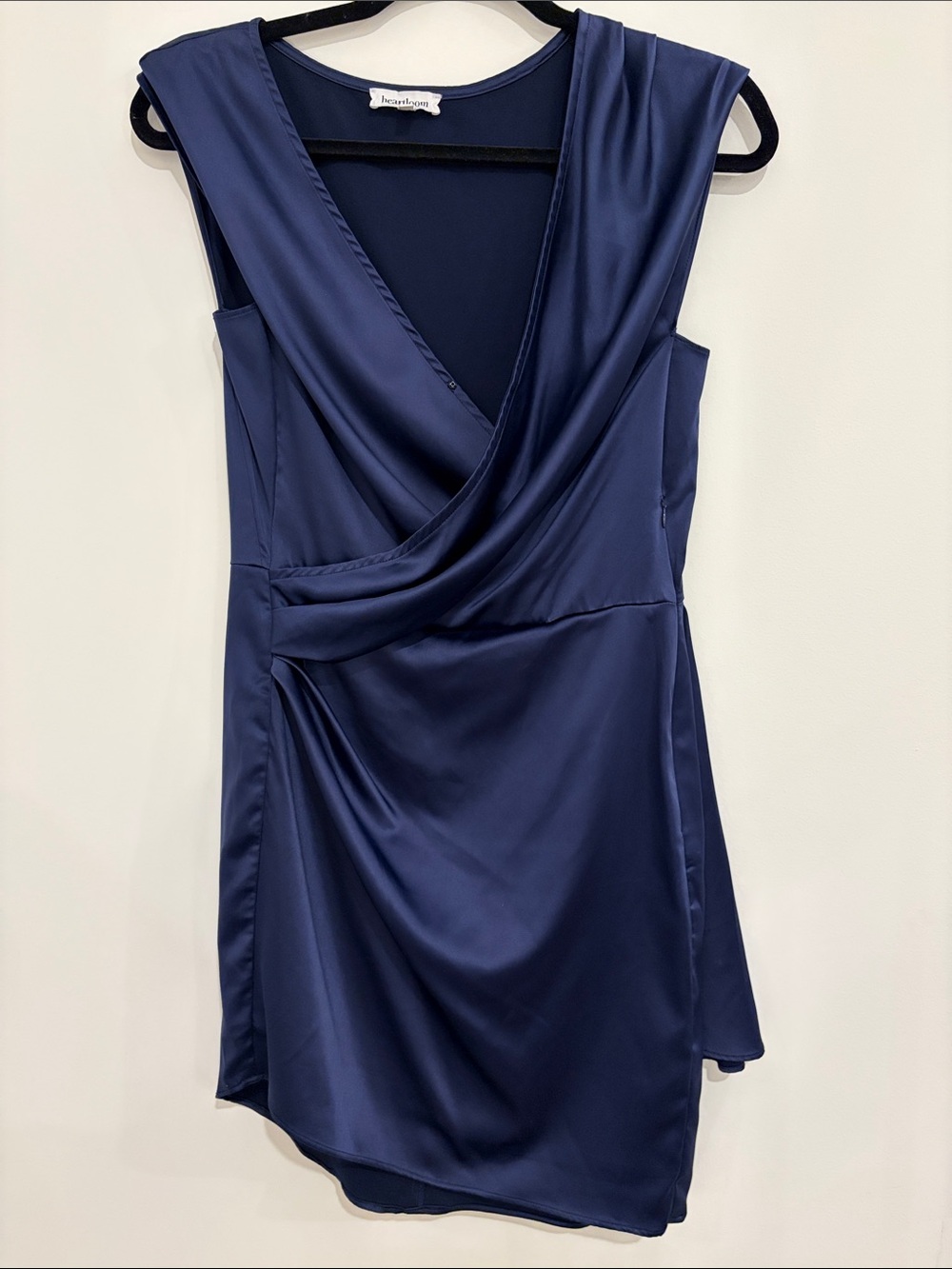 Heartloom Navy Satin Draped V-Neck Mini Dress